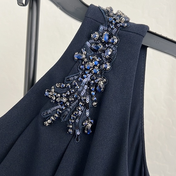 PAPELL STUDIO Beaded Knit Crepe Gown Navy Sz 6P - Picture 3 of 16